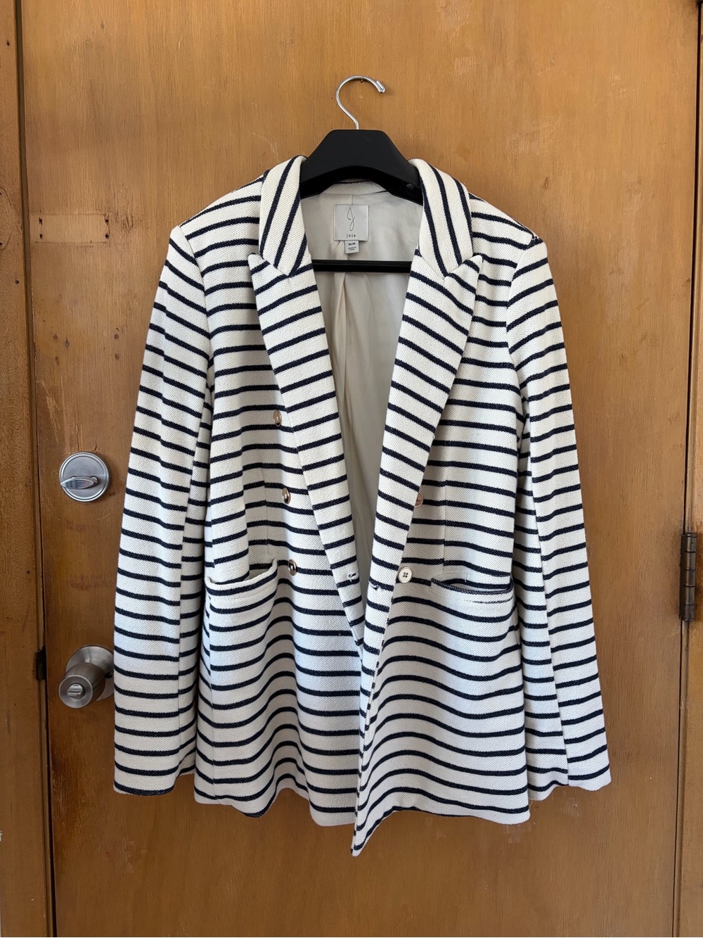 Joie Cream & Navy Striped Knit Blazer